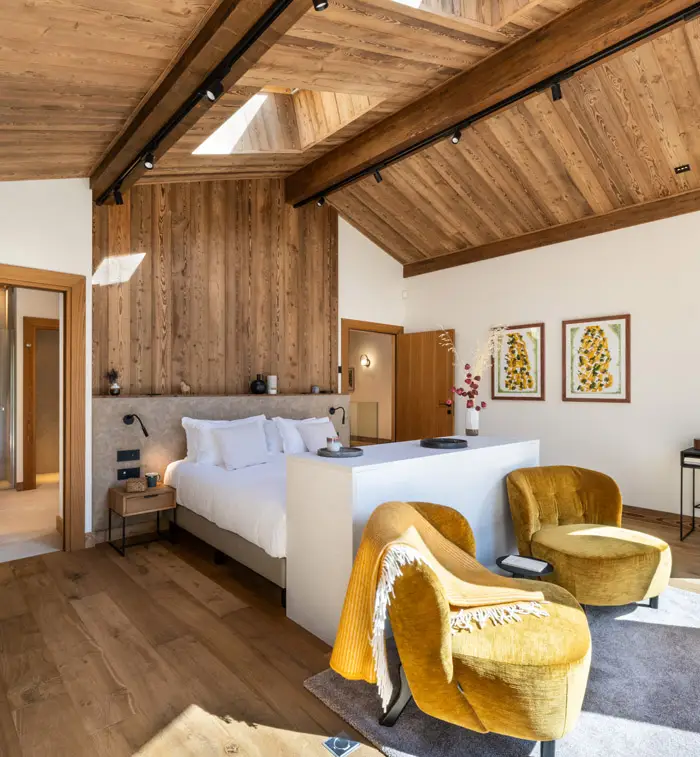 Stylish modern bedroom with wooden accents